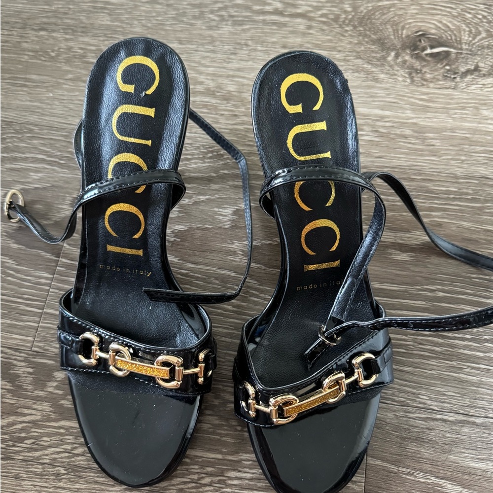 Black and Gold Women's heeled Sandals